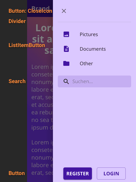 Screenshot of all used Material-UI Components in this example