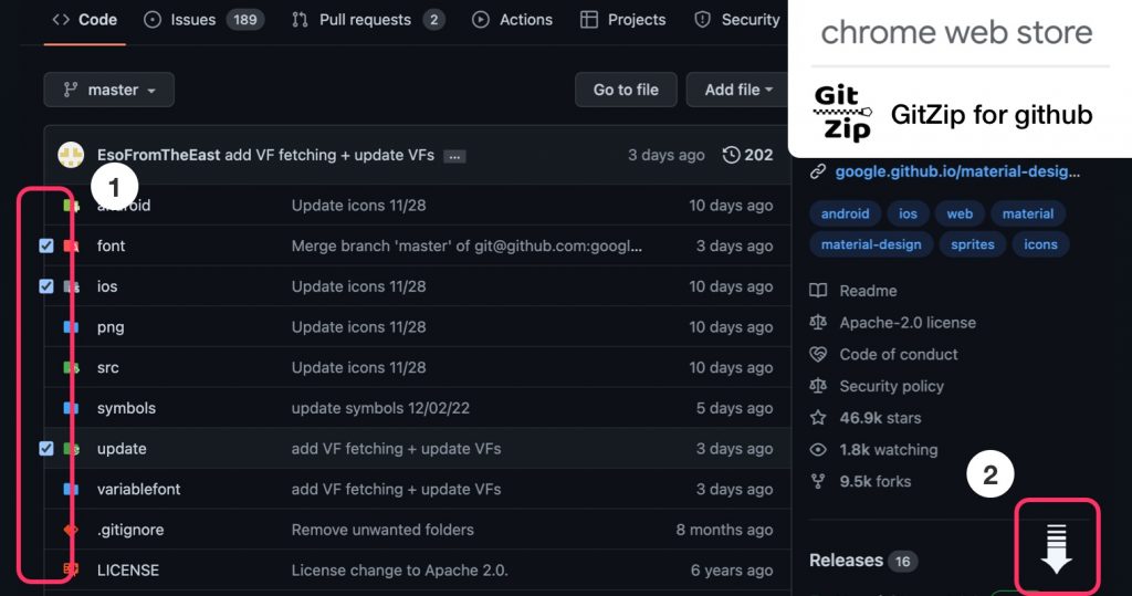 GitZip for GitHub chrome extension