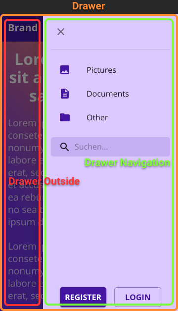 different parts of the material-ui drawer