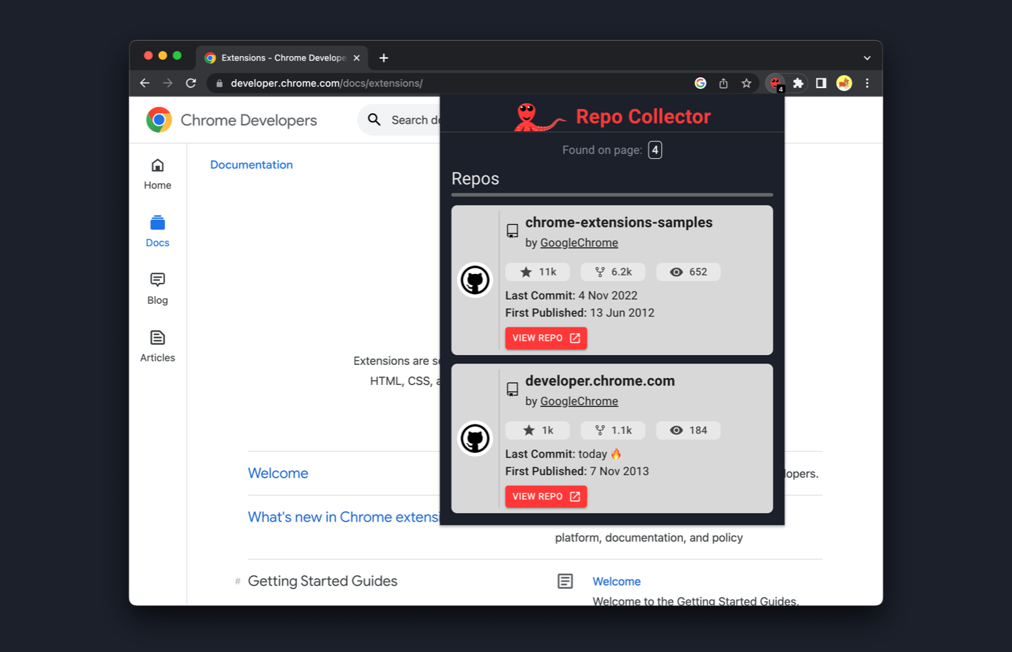 Demo of Repo Collector browser extension